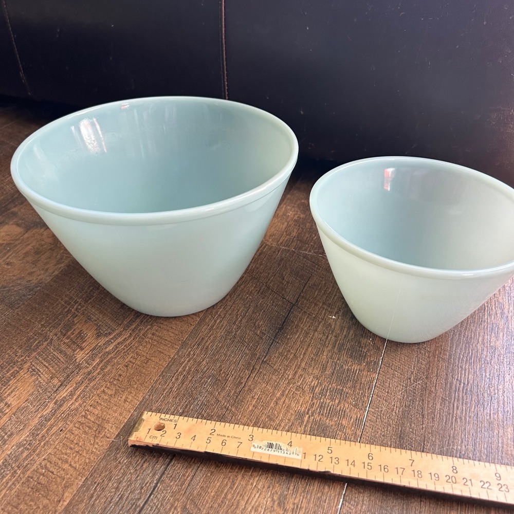 Fire King Blue Delphite Nesting Mixing Bowls Vintage Milk Glass Set of 2 USA